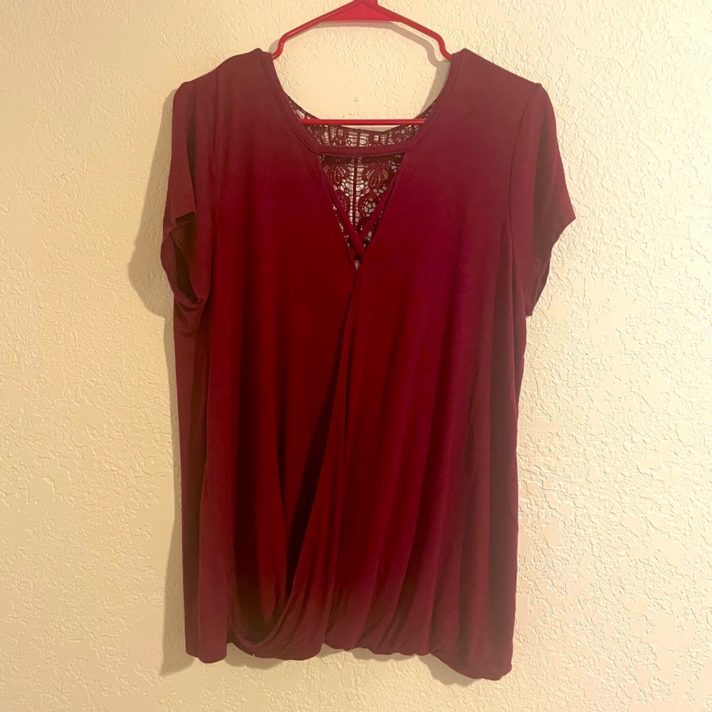 Burgundy Red Short Sleeve Blouse Juniors XL